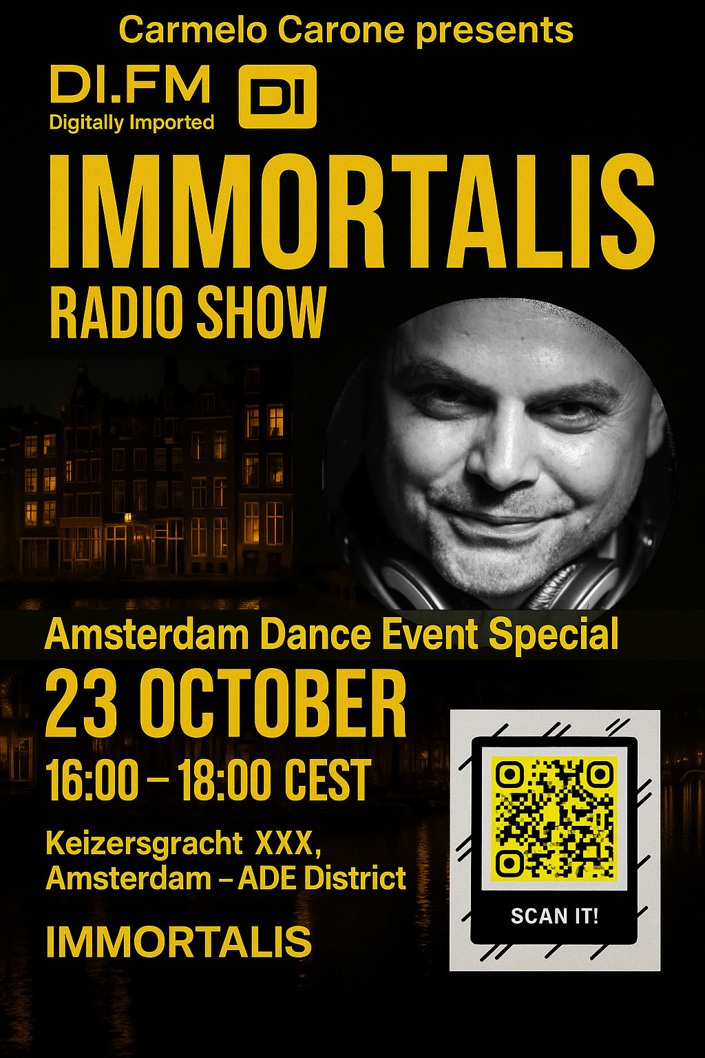 Trax Mission / Immortalis Radio Show – ADE 2025 (Poster B)